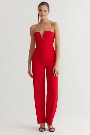 Trendyol Red Strapless Woven Jumpsuit