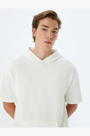 Koton Oversize T-Shirt Hooded Short Sleeve Kangaroo Pocket Detailed Cotton Blend