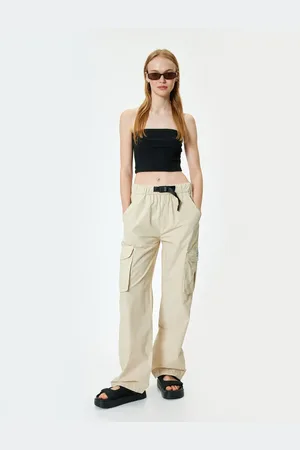Koton Oversize Cargo Parachute Trousers with Elastic Waist Belt and Pocket Detail