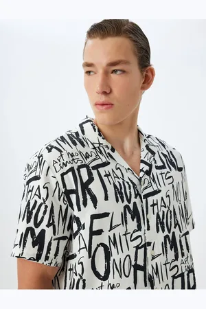 Koton Slogan Printed Shirt Short Sleeve Viscose