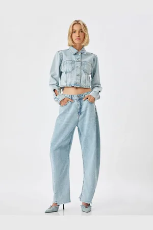 Koton High Waist Cut Leg Buttoned Jeans - Balloon Fit Jeans