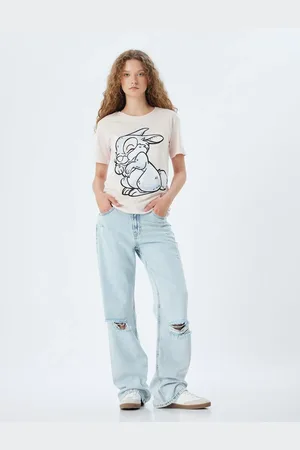 Koton Oversize T-Shirt Rabbit Printed Short Sleeve Crew Neck