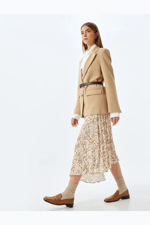 Koton Asymmetrical Patterned Midi Length Pleated Skirt