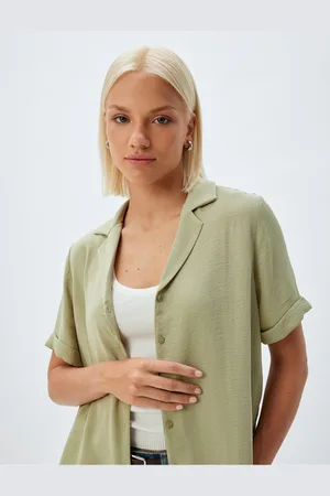 Koton Short Sleeve Blouse Jacket Collar Buttoned Textured