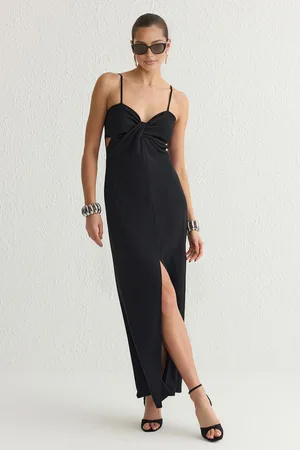 Trendyol Black Cut-Out Detail Woven Elegant Evening Dress
