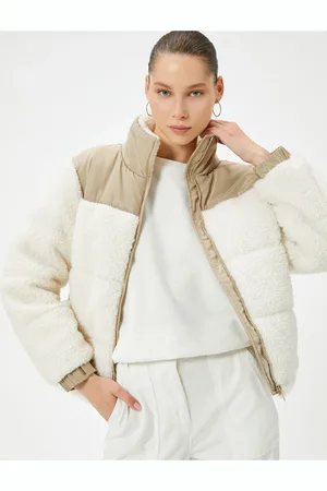 Koton Plush Puffer Jacket Stand Collar Zippered Pockets