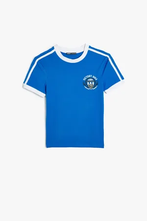 Koton Slim Fit T-Shirt College Printed Short Sleeve Crew Neck Piping