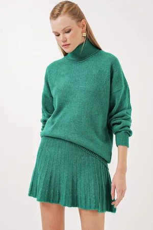 Bigdart 15891 Sweater Skirt Knitwear Two Piece Set - Emerald Green