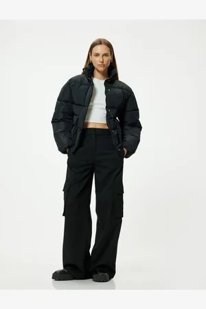 Koton Short Puffer Jacket Stand Collar Zippered Flap Pocket Detail Comfortable Fit