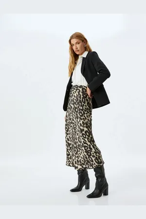 Koton Viscose Fabric Long Leopard Patterned Satin Skirt