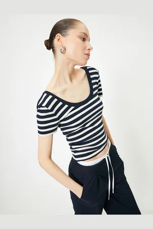 Koton Deep U Neck T-Shirt Short Sleeve Camisole Viscose Fabric Blended