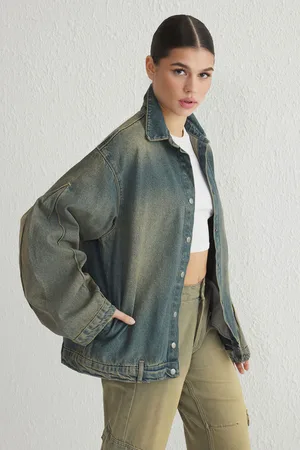 Trendyol Blue Wash Effect Vintage Oversized Denim Jacket