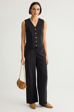 Trendyol Black Modal Soft Touch Regular Vest Wide Leg Trousers Woven Bottom-Top Set