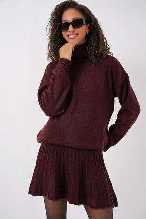 Bigdart 15891 Sweater Skirt Knitwear Two Piece Set - Claret Red