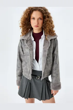 Koton Buttoned Faux Für Lined Classic Collar Leather Look Jacket