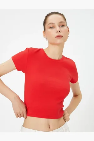 Koton Crop Basic T-Shirt Short Sleeve Round Neck Cotton