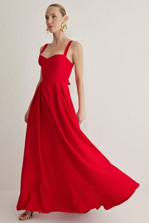 Trendyol Red A-Line Woven Long Elegant Evening & Graduation Dress