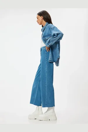 Koton High Waist Wide Leg Jeans Button Detail Culotte Jeans