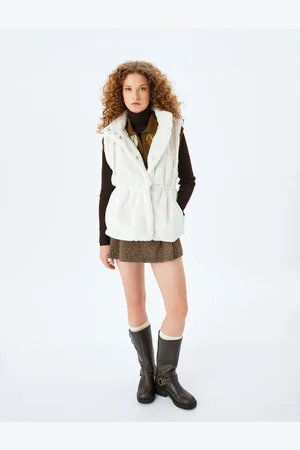 Koton Faux Für Vest with Hood and Snap Button Pocket Detail
