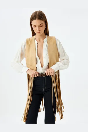 Koton Long Tassel Faux Suede Vest