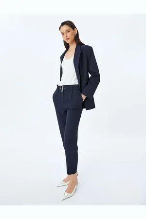 Koton Belted High Waist Cigarette Fabric Trousers with Pockets