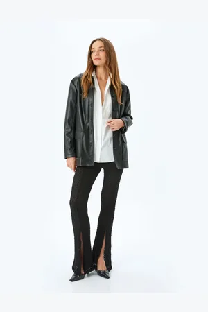 Koton Slit Slim Fit Half Lined Semi Transparent Flare Leg Lace Trousers