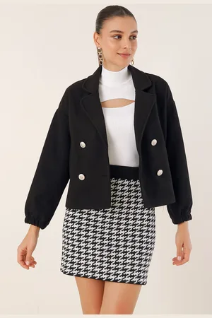 Bigdart 9117 Double Breasted Collar Crop Jacket - Black