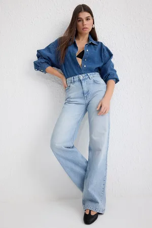 Trendyol Blue Normal Waist Wide Leg Jeans