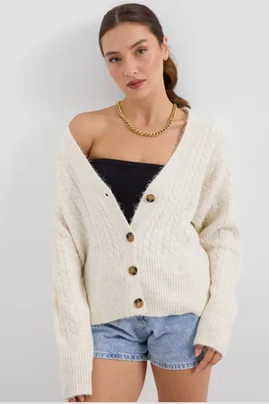 Bigdart 15885 Knitted Oversize Sweater Cardigan - Ecru