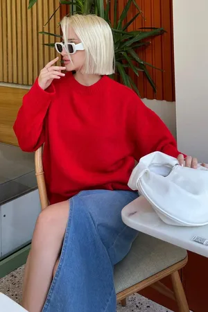 MADMEXT Red Crew Neck Oversize Knitwear Sweater
