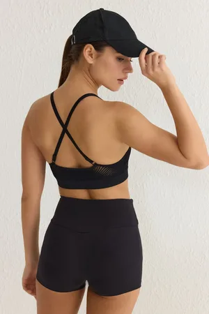 Trendyol Black Seamless Adjustable Strap and Mesh Detail Supportive Knitted Sports Bra