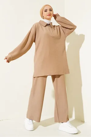 Bigdart 6684 Wide Leg Trousers Tunic Two Piece Set - Biscuit