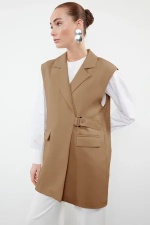 Trendyol Mink Waist Half Woven Vest with Belt Closure