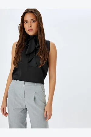 Koton Tied Shawl Collar Sleeveless Satin Blouse
