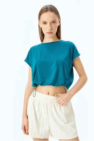 Koton Crop Crew Neck Short Sleeve Comfortable Fit Elastic Waist Sports T-Shirt