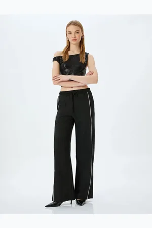 Koton X Inji - Wide Leg Tracksuit Trousers with Tie Waist and Piping and Pockets