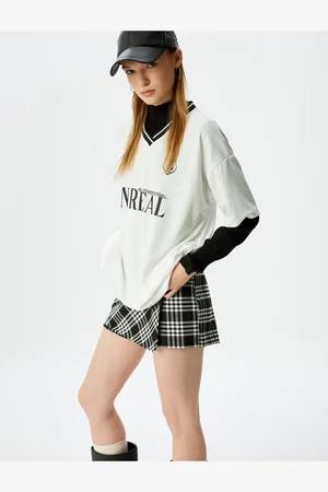 Koton Oversize Back College Printed V Neck Piping Short Sleeve T-Shirt