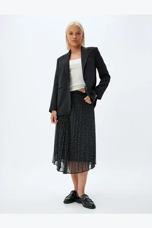 Koton High Waist Lined Midi Length Polka Dot Pleated Chiffon Skirt