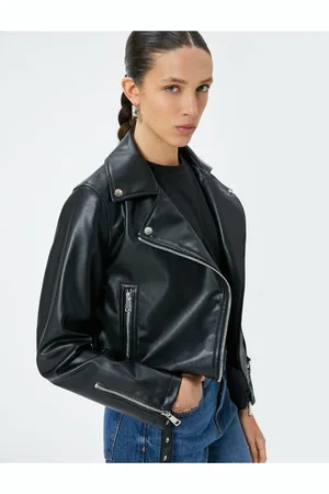 Koton Faux Leather Jacket Zipper Double Breasted With Pocket
