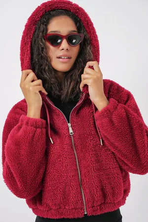 Bigdart 5193 Hooded Plush Crop Jacket - Claret Red