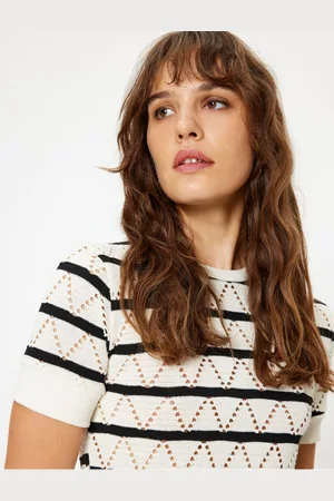 Koton Openwork Crochet Crop T-Shirt Short Sleeve Crew Neck