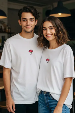 Trendyol Ecru Oversize Mushroom Embroidered 100% Cotton T-Shirt