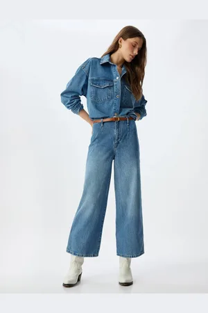 Koton Wide Leg Jeans High Waist Belt Detail Buttoned - Wide Leg Jeans