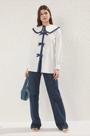 Trendyol Ecru Ribbon Detail Baby Collar Shirt