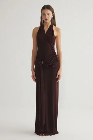 Trendyol Brown Plain Slim Knit Elegant Evening Dress & Graduation Dress