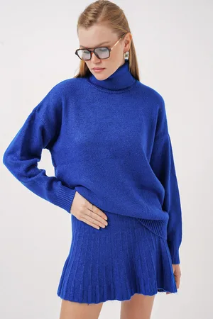 Bigdart 15891 Sweater Skirt Knitwear Two Piece Set - Saxe