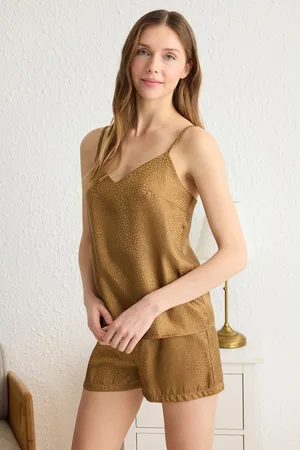 Trendyol Brown Animal Satin Woven Pajama Set
