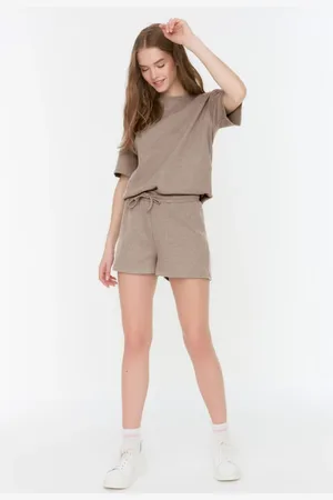 Trendyol Beige Waffle Fabric Knitted Pajama Set