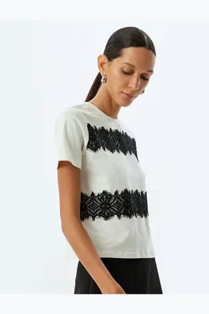 Koton Short Sleeve Crew Neck Cotton Lace Detailed T-Shirt