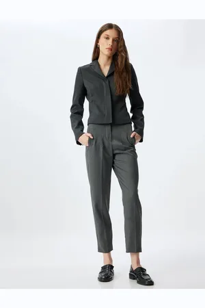 Koton High Waist Trousers Dart Detail Pocket Short Leg Carrot Cut Slim Fit